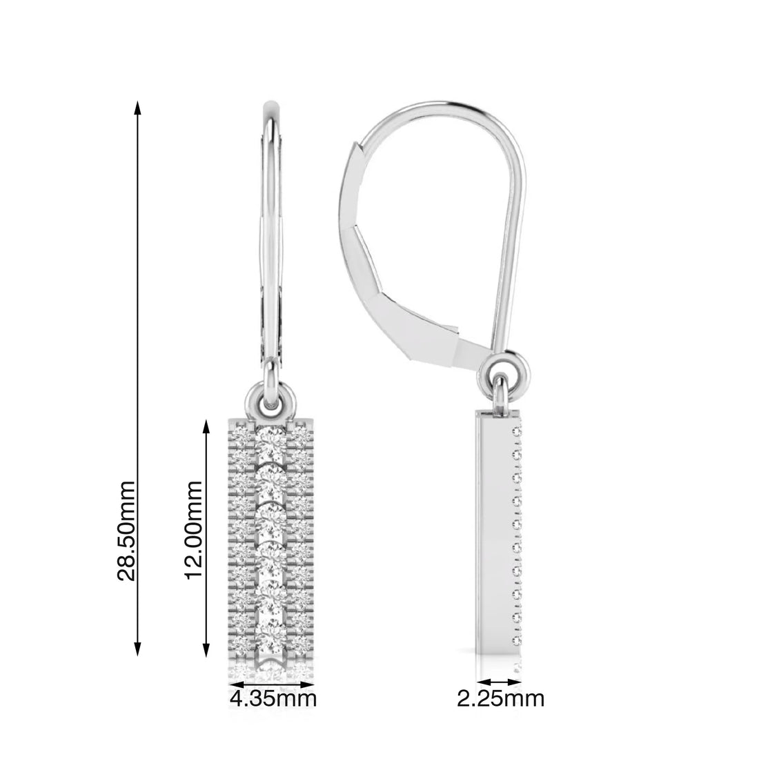 OctaPearl Round Lab Grown Diamond Vertical Bar Drop Earrings
