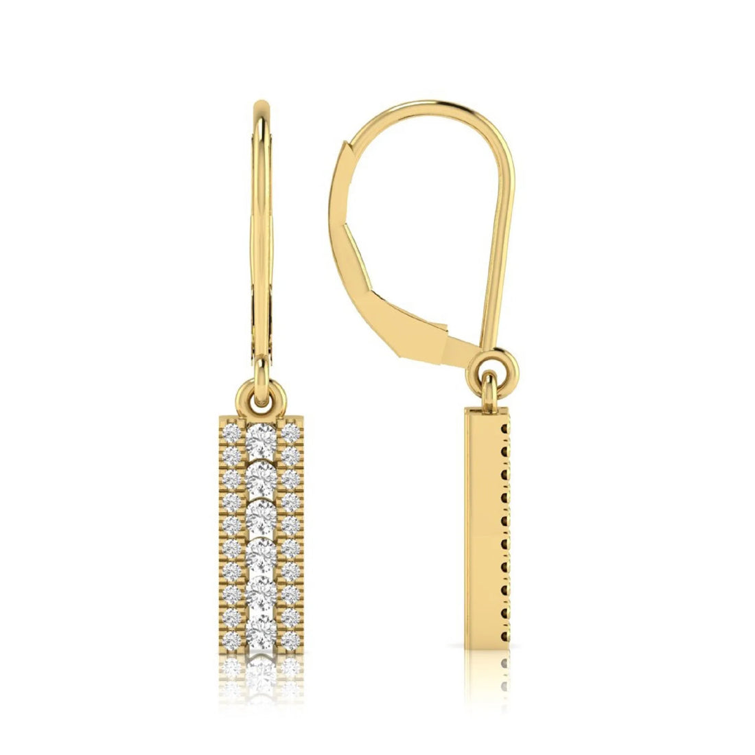 OctaPearl Round Lab Grown Diamond Vertical Bar Drop Earrings