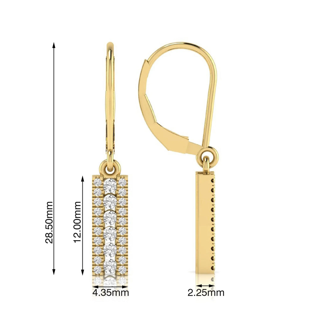 OctaPearl Round Lab Grown Diamond Vertical Bar Drop Earrings