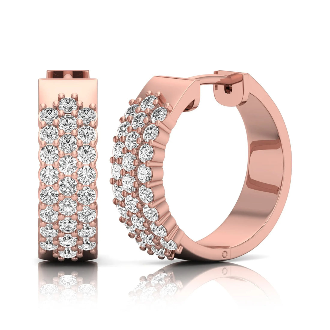 OctaPearl Round Multi-Row Lab Grown Diamond Hoop Earrings