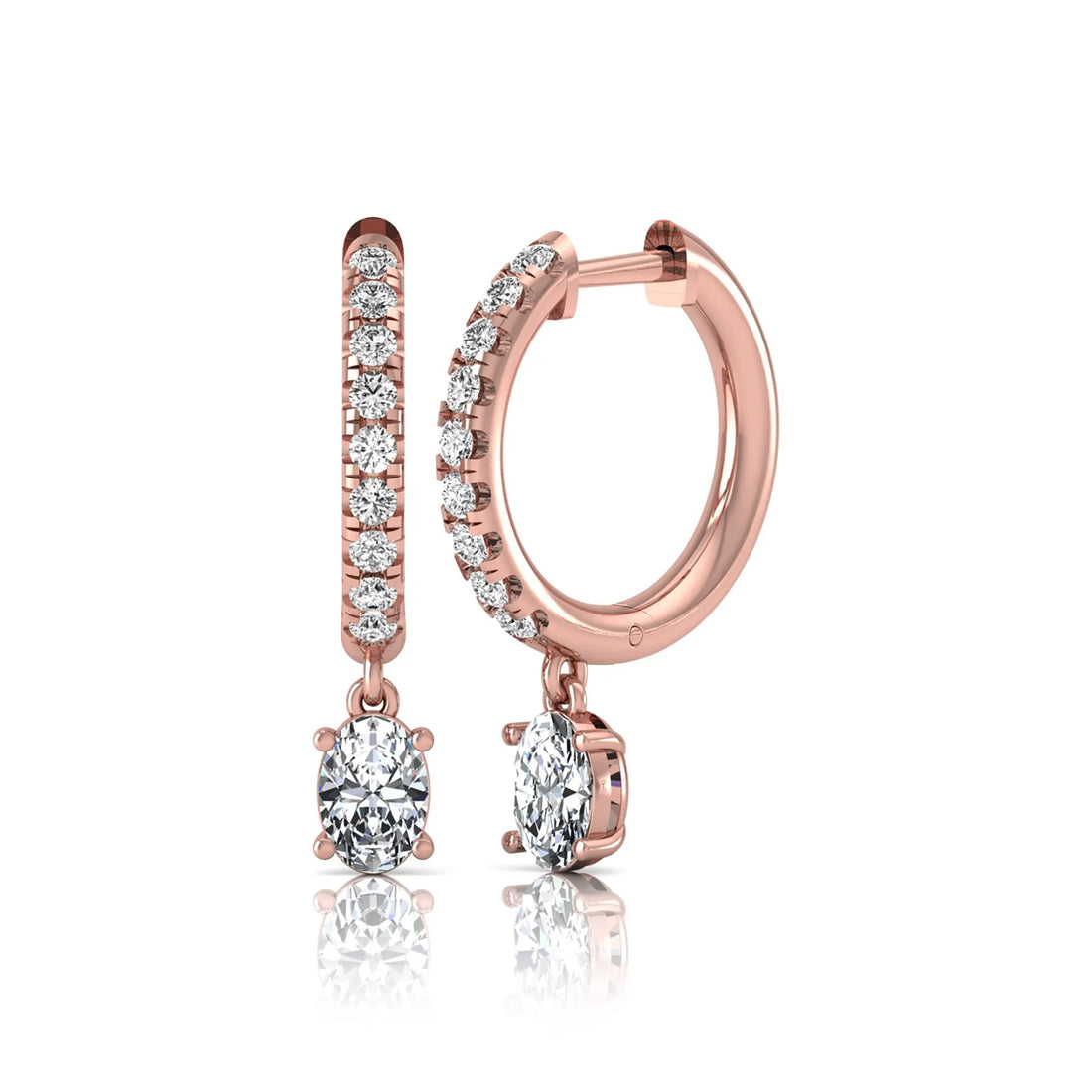 OctaPearl Round & Oval Drop Lab Grown Diamond Huggie Hoop Earrings