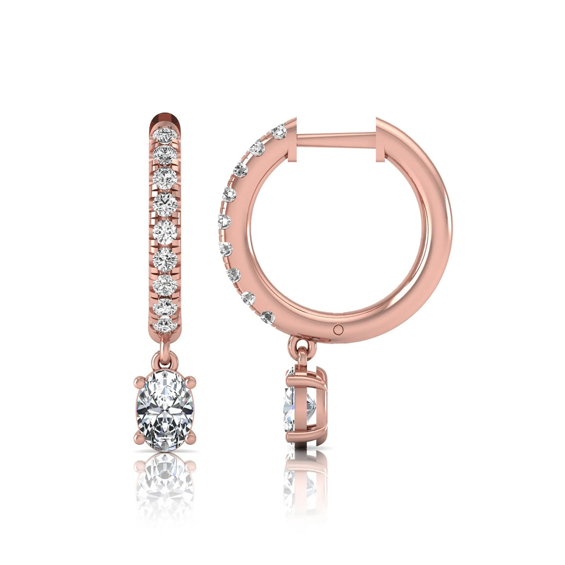 OctaPearl Round & Oval Drop Lab Grown Diamond Huggie Hoop Earrings
