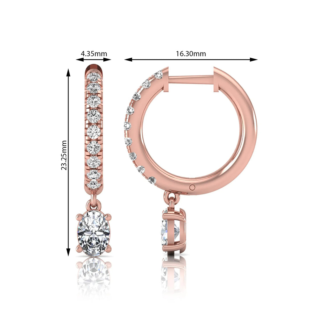 OctaPearl Round & Oval Drop Lab Grown Diamond Huggie Hoop Earrings