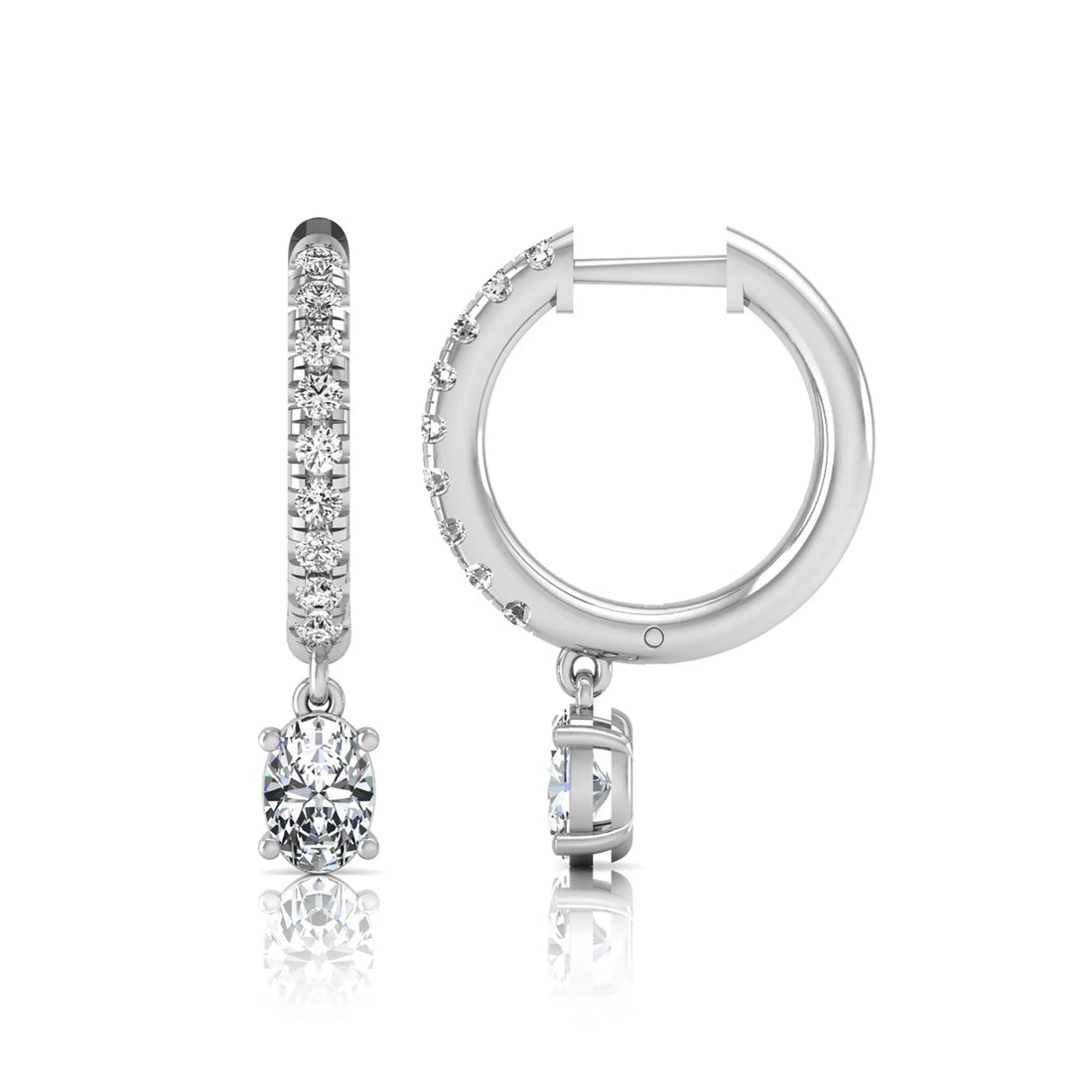 OctaPearl Round & Oval Drop Lab Grown Diamond Huggie Hoop Earrings
