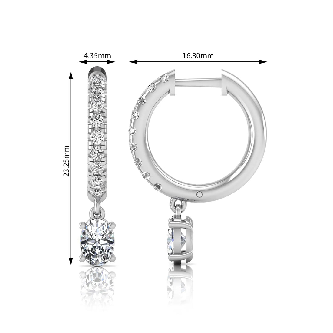 OctaPearl Round & Oval Drop Lab Grown Diamond Huggie Hoop Earrings