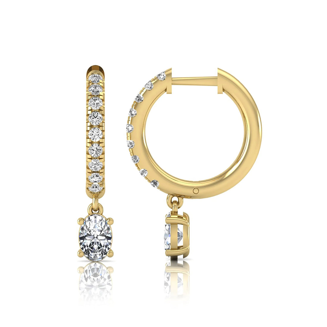 OctaPearl Round & Oval Drop Lab Grown Diamond Huggie Hoop Earrings