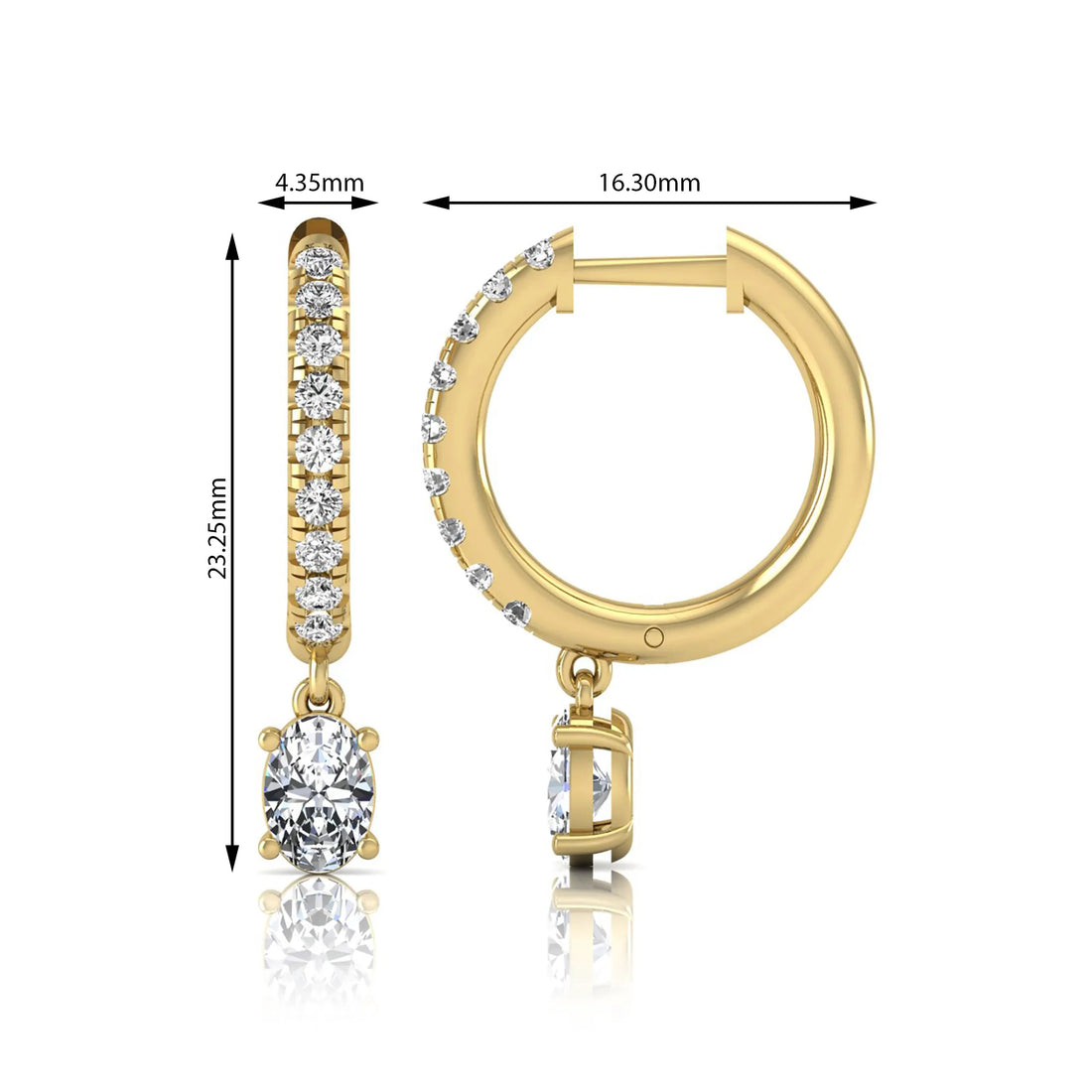 OctaPearl Round & Oval Drop Lab Grown Diamond Huggie Hoop Earrings