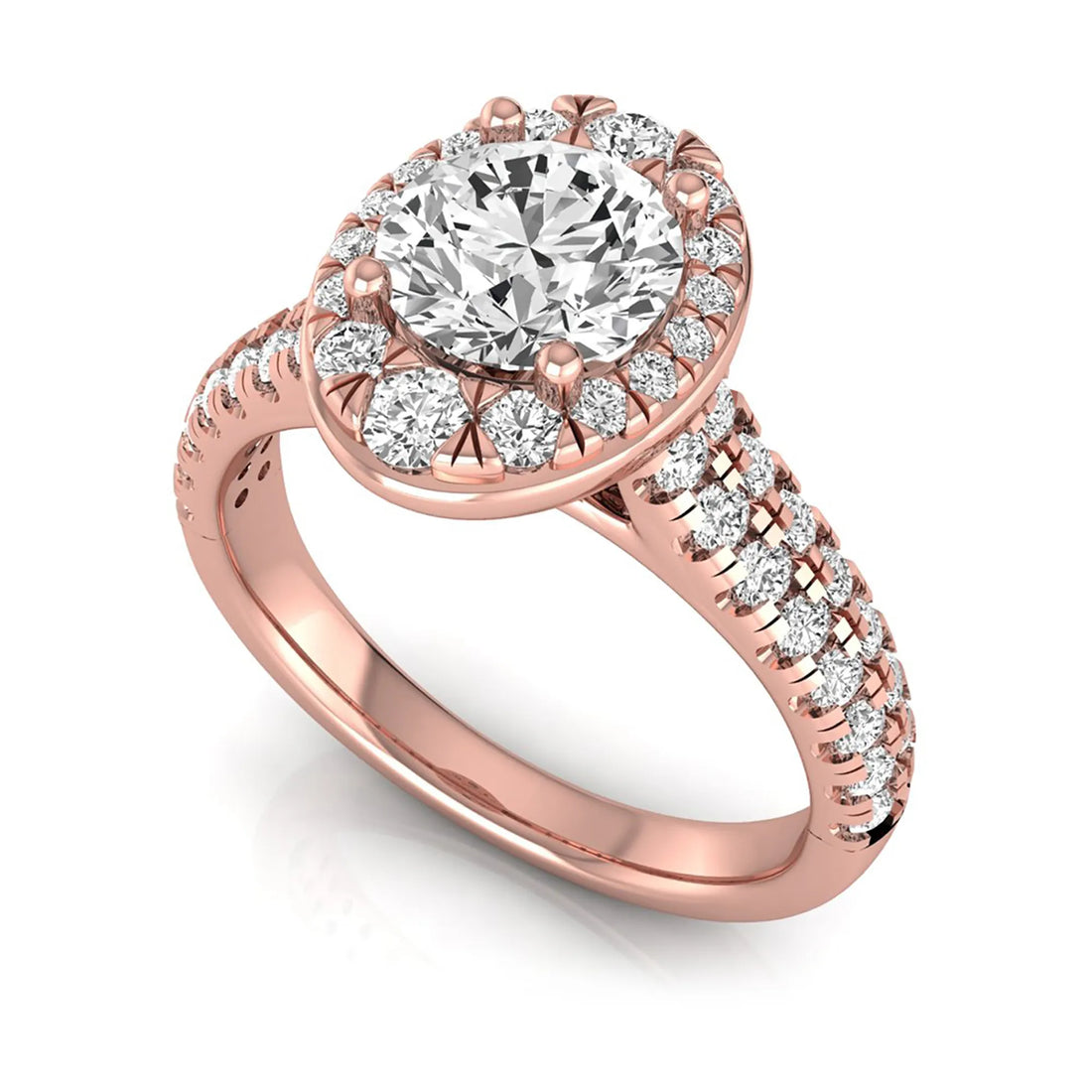 OctaPearl 1 ct Round Oval Halo Side Stone Lab Grown Diamond Engagement Ring