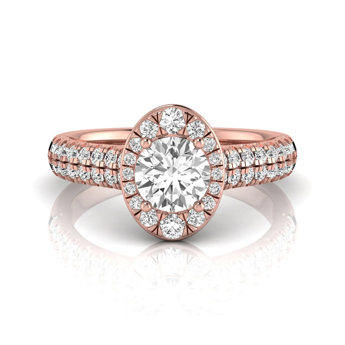 OctaPearl 1 ct Round Oval Halo Side Stone Lab Grown Diamond Engagement Ring