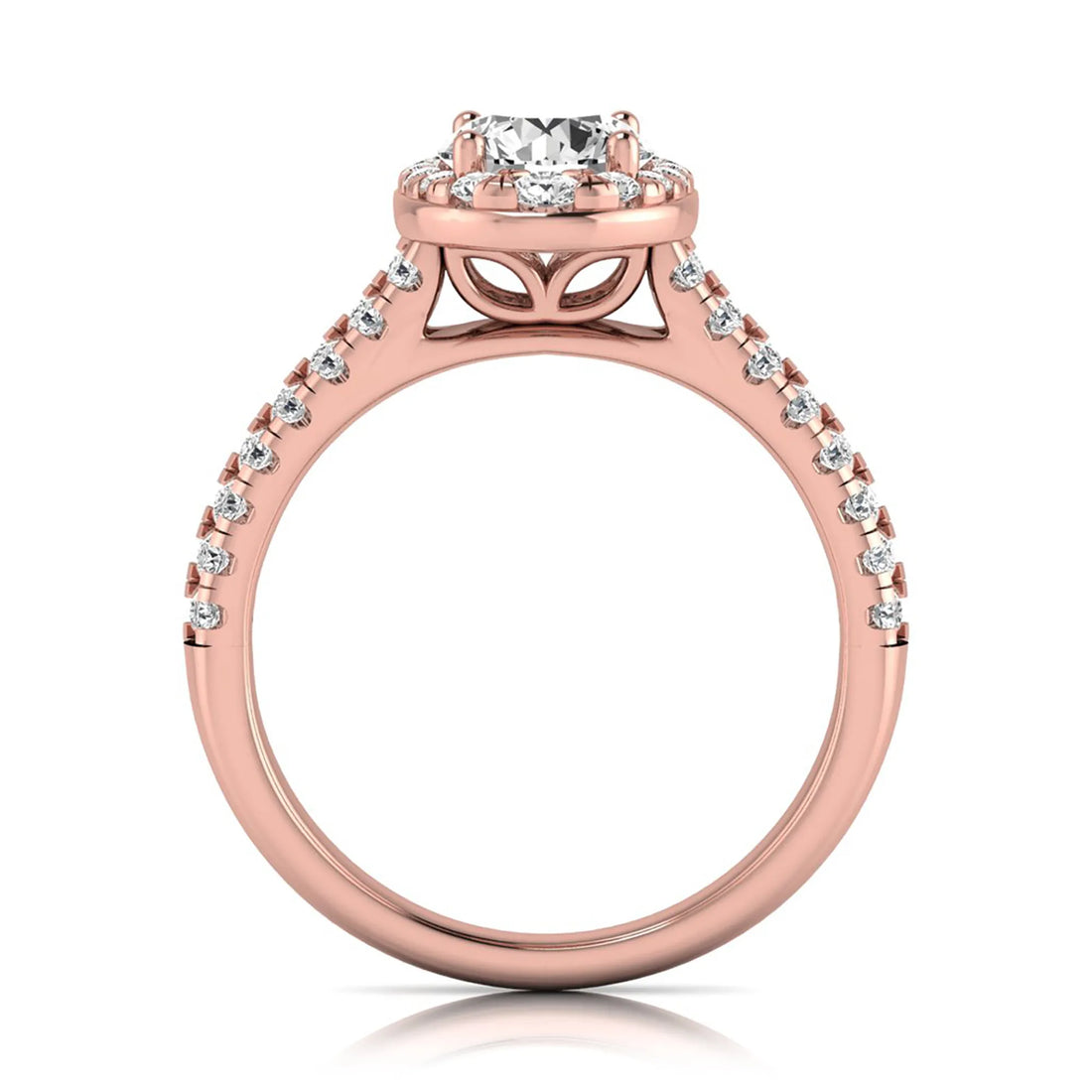 OctaPearl 1 ct Round Oval Halo Side Stone Lab Grown Diamond Engagement Ring