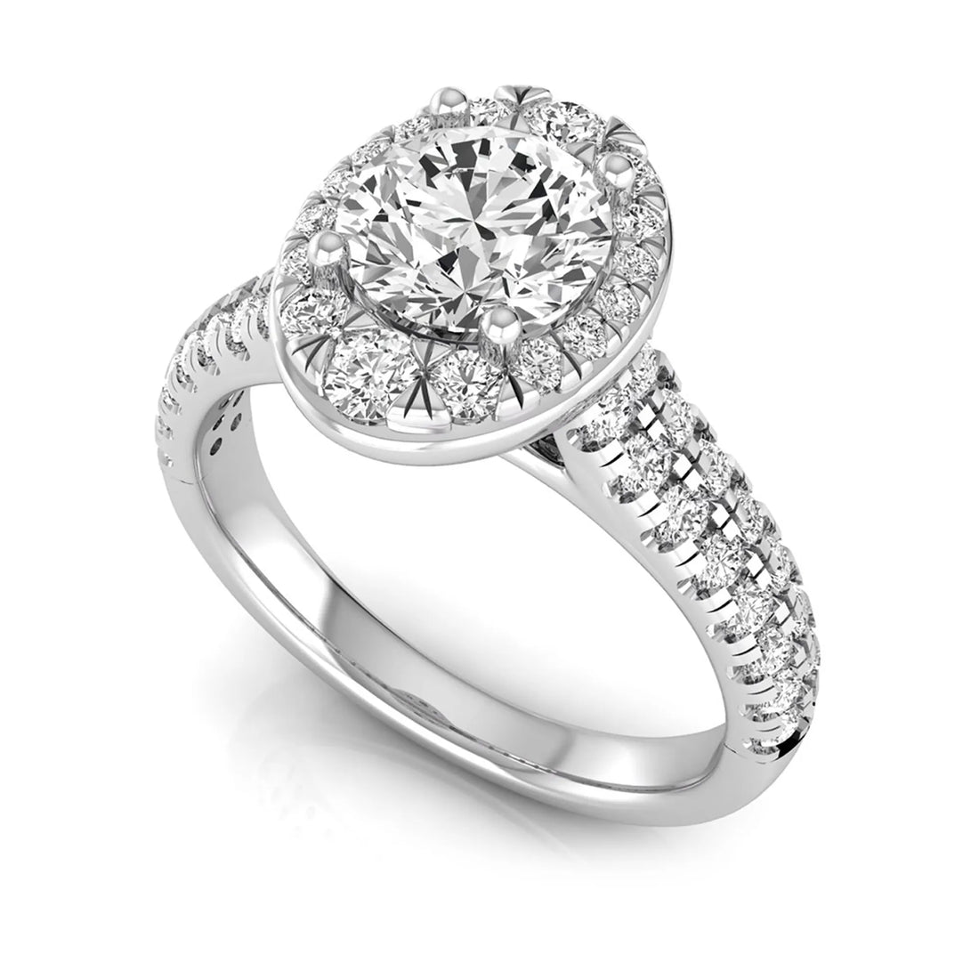 OctaPearl 1 ct Round Oval Halo Side Stone Lab Grown Diamond Engagement Ring