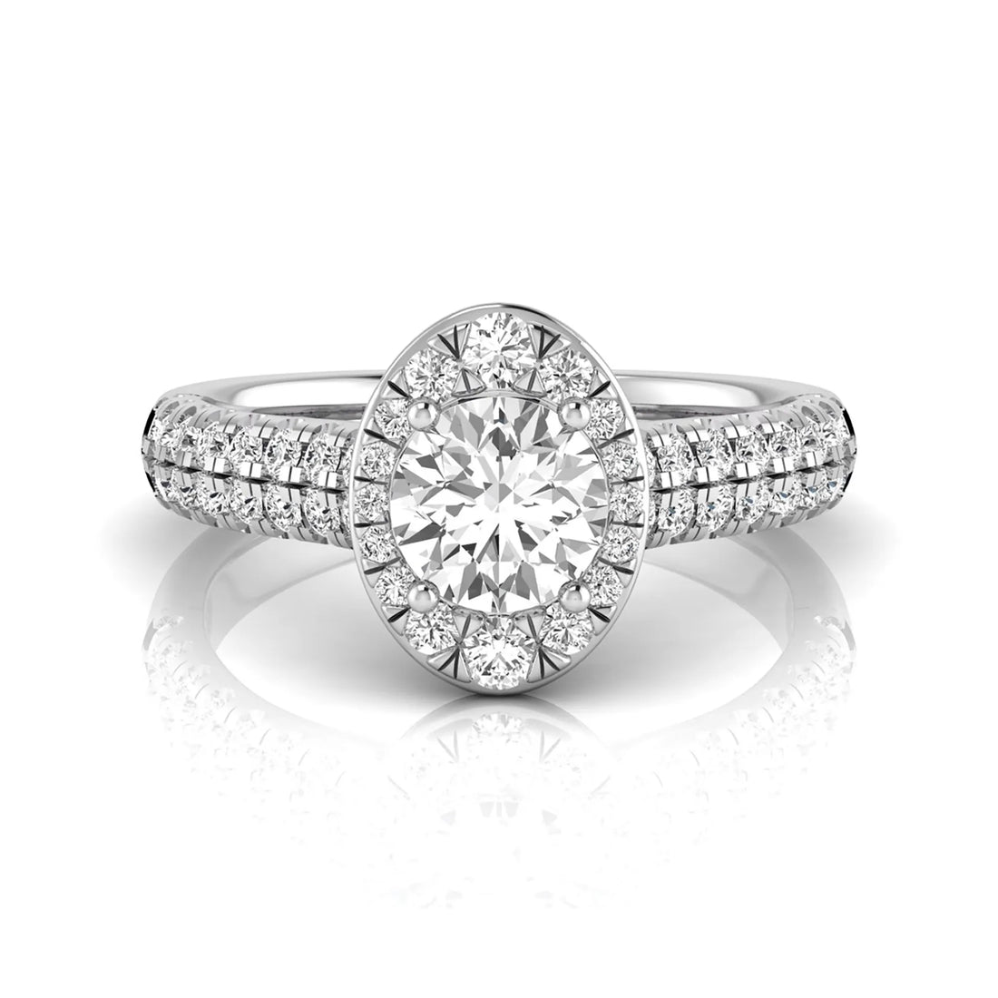 OctaPearl 1 ct Round Oval Halo Side Stone Lab Grown Diamond Engagement Ring