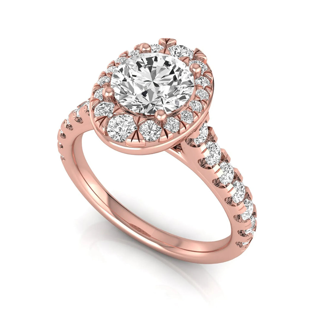 OctaPearl 1 ct Round Oval Halo Side Stone Lab Grown Diamond Engagement Ring