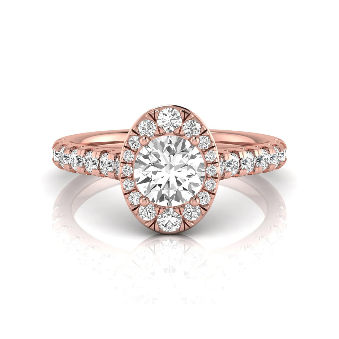 OctaPearl 1 ct Round Oval Halo Side Stone Lab Grown Diamond Engagement Ring