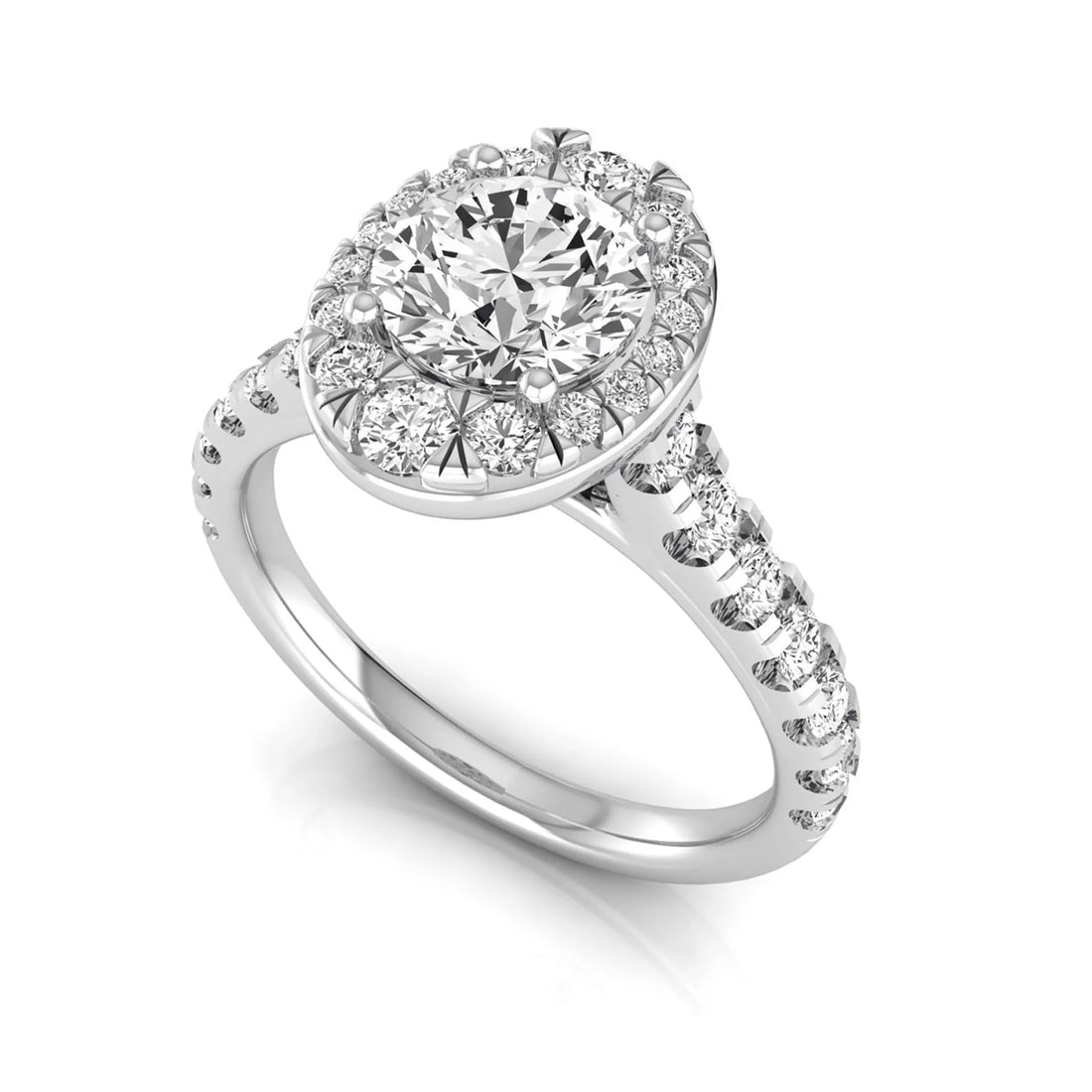 OctaPearl 1 ct Round Oval Halo Side Stone Lab Grown Diamond Engagement Ring
