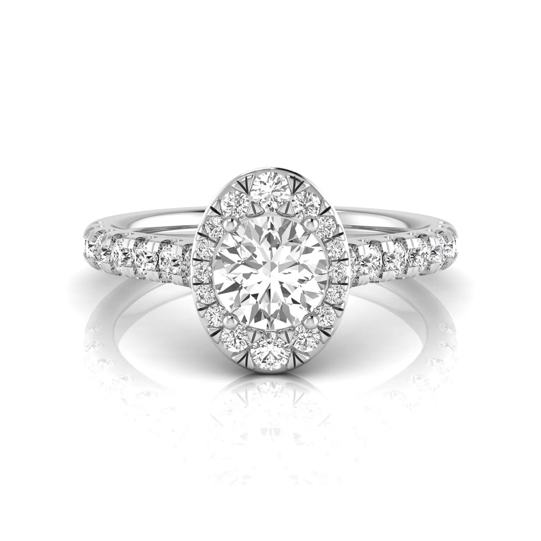 OctaPearl 1 ct Round Oval Halo Side Stone Lab Grown Diamond Engagement Ring