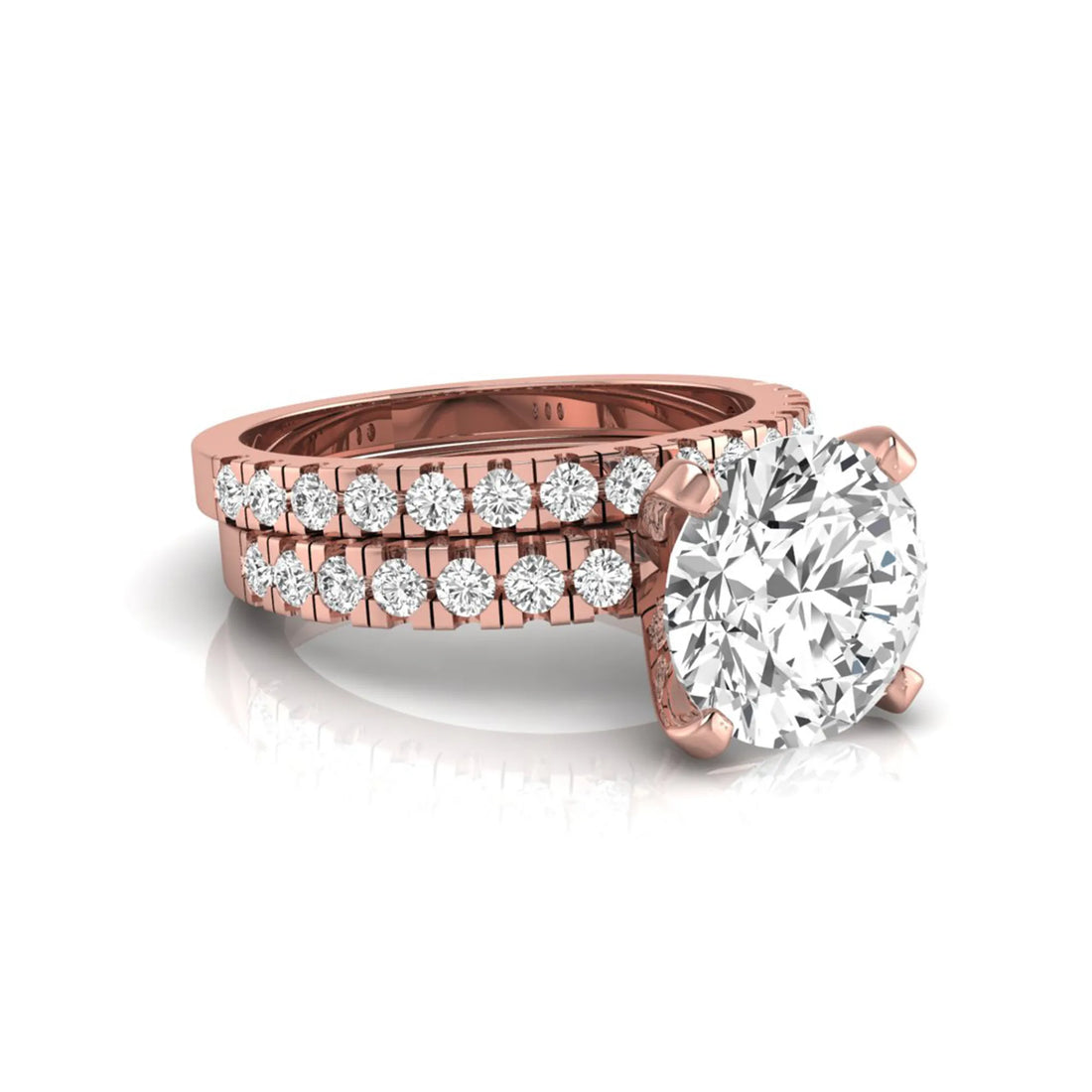 OctaPearl 3 ct Round Pavé Lab Grown Diamond Bridal Ring Set