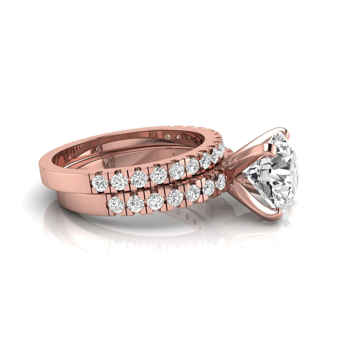 OctaPearl 3 ct Round Pavé Lab Grown Diamond Bridal Ring Set