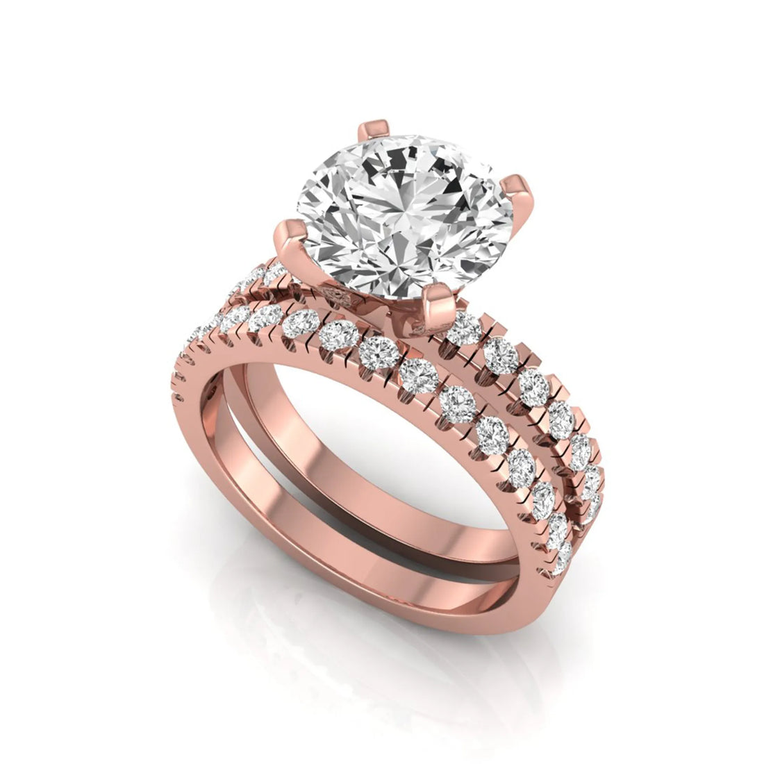 OctaPearl 3 ct Round Pavé Lab Grown Diamond Bridal Ring Set