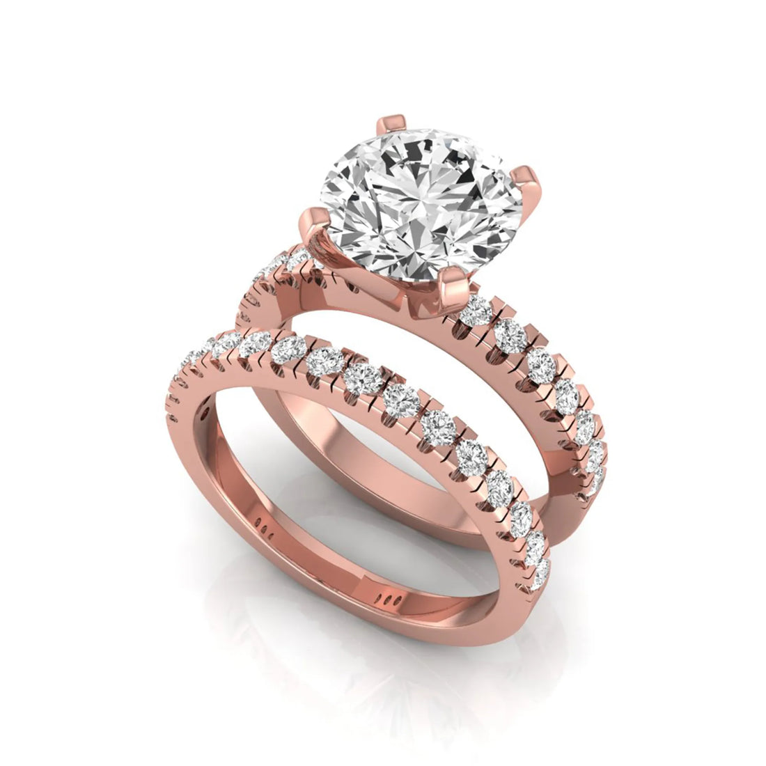 OctaPearl 3 ct Round Pavé Lab Grown Diamond Bridal Ring Set