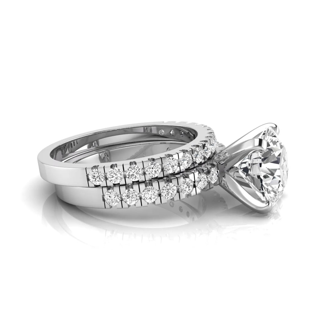 OctaPearl 3 ct Round Pavé Lab Grown Diamond Bridal Ring Set
