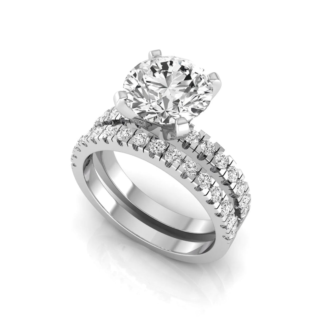 OctaPearl 3 ct Round Pavé Lab Grown Diamond Bridal Ring Set