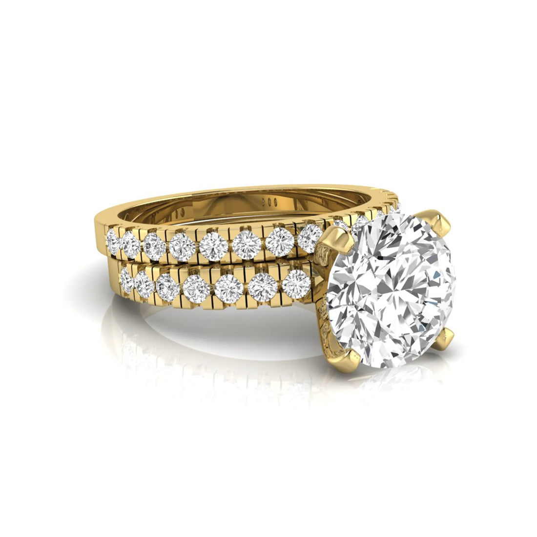 OctaPearl 3 ct Round Pavé Lab Grown Diamond Bridal Ring Set
