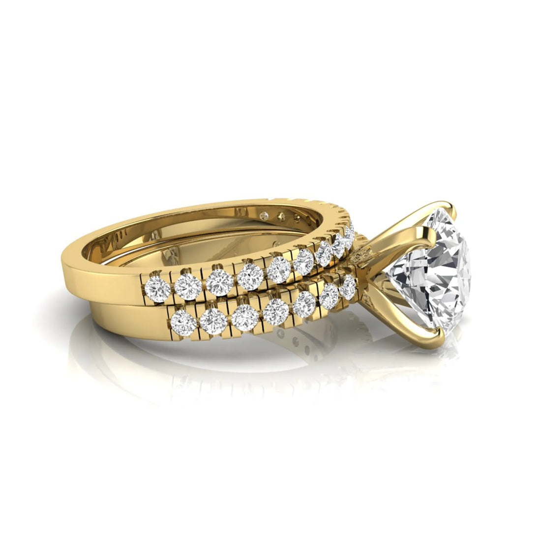 OctaPearl 3 ct Round Pavé Lab Grown Diamond Bridal Ring Set