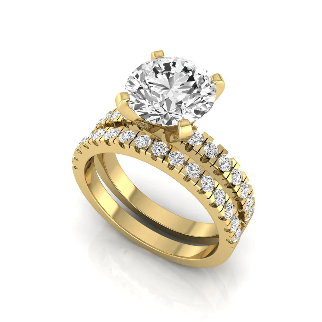 OctaPearl 3 ct Round Pavé Lab Grown Diamond Bridal Ring Set