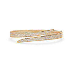 Round Pavé Set Lab Grown Diamond Bypass Open Cuff Bangle Bracelet