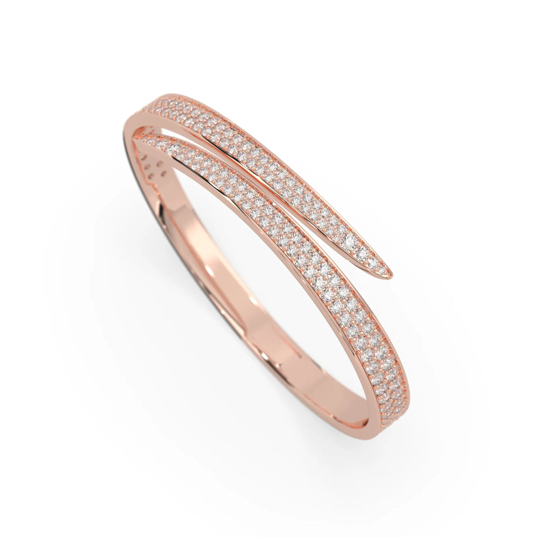 OctaPearl Round Pavé Set Lab Grown Diamond Bypass Open Cuff Bangle Bracelet