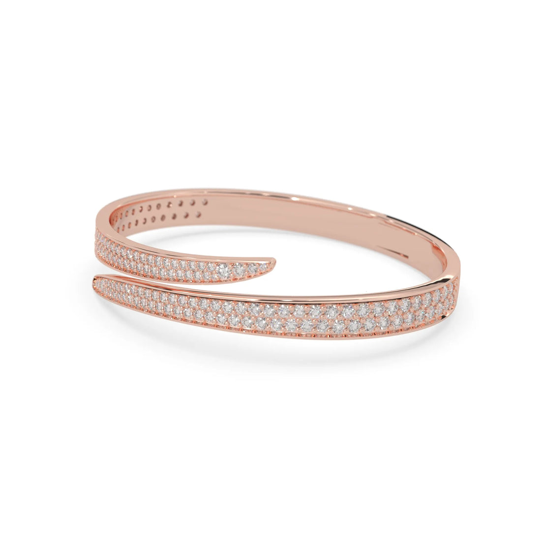 OctaPearl Round Pavé Set Lab Grown Diamond Bypass Open Cuff Bangle Bracelet