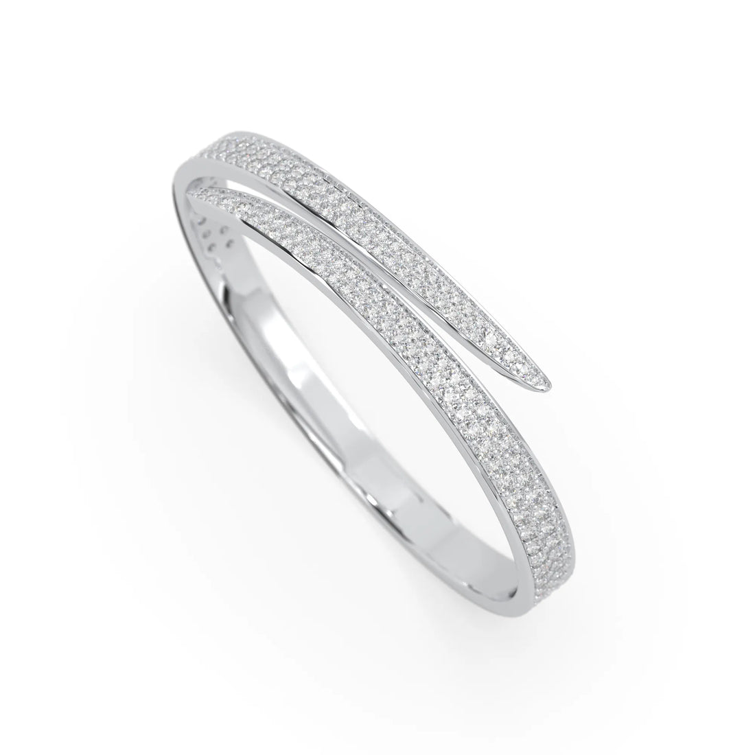 OctaPearl Round Pavé Set Lab Grown Diamond Bypass Open Cuff Bangle Bracelet