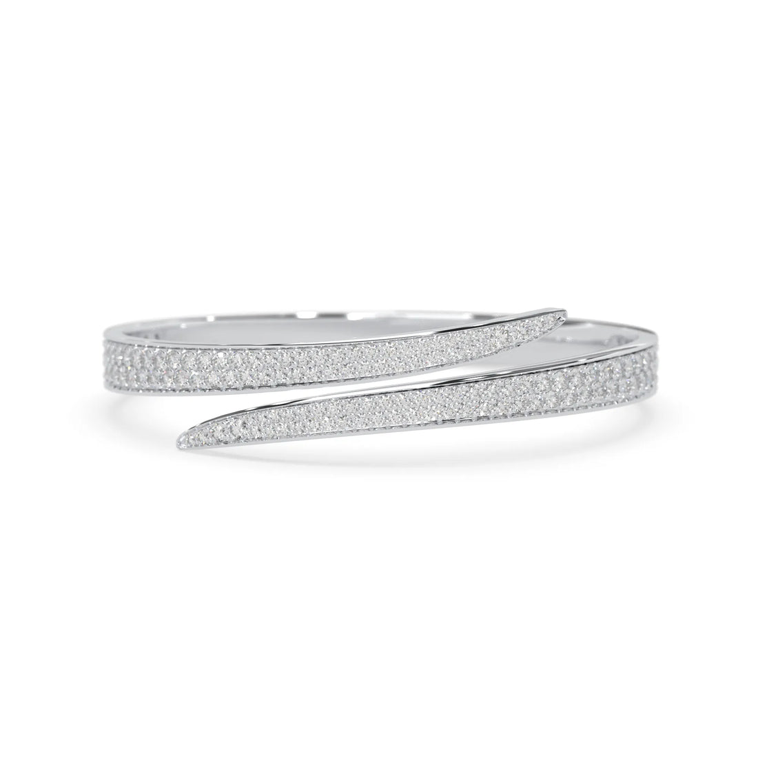 OctaPearl Round Pavé Set Lab Grown Diamond Bypass Open Cuff Bangle Bracelet
