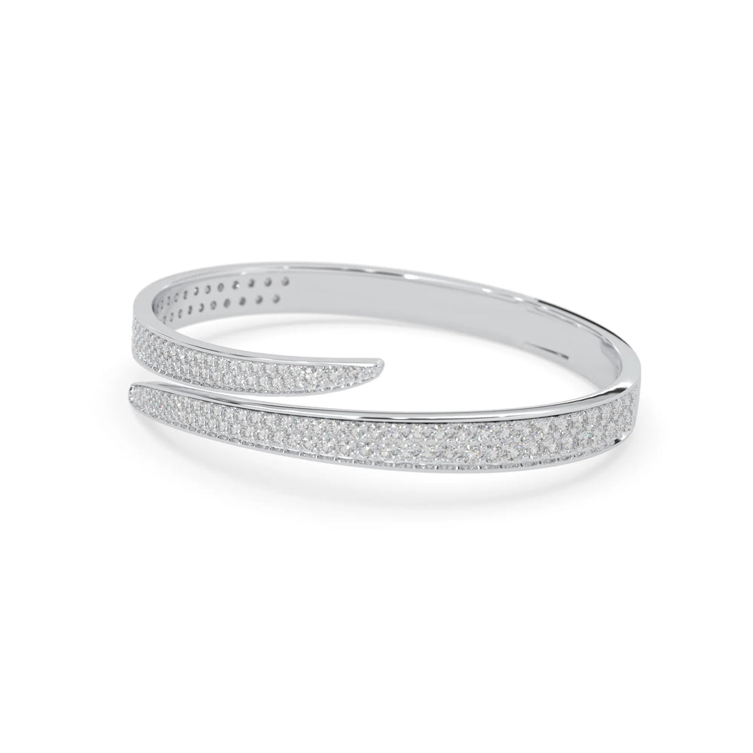 OctaPearl Round Pavé Set Lab Grown Diamond Bypass Open Cuff Bangle Bracelet
