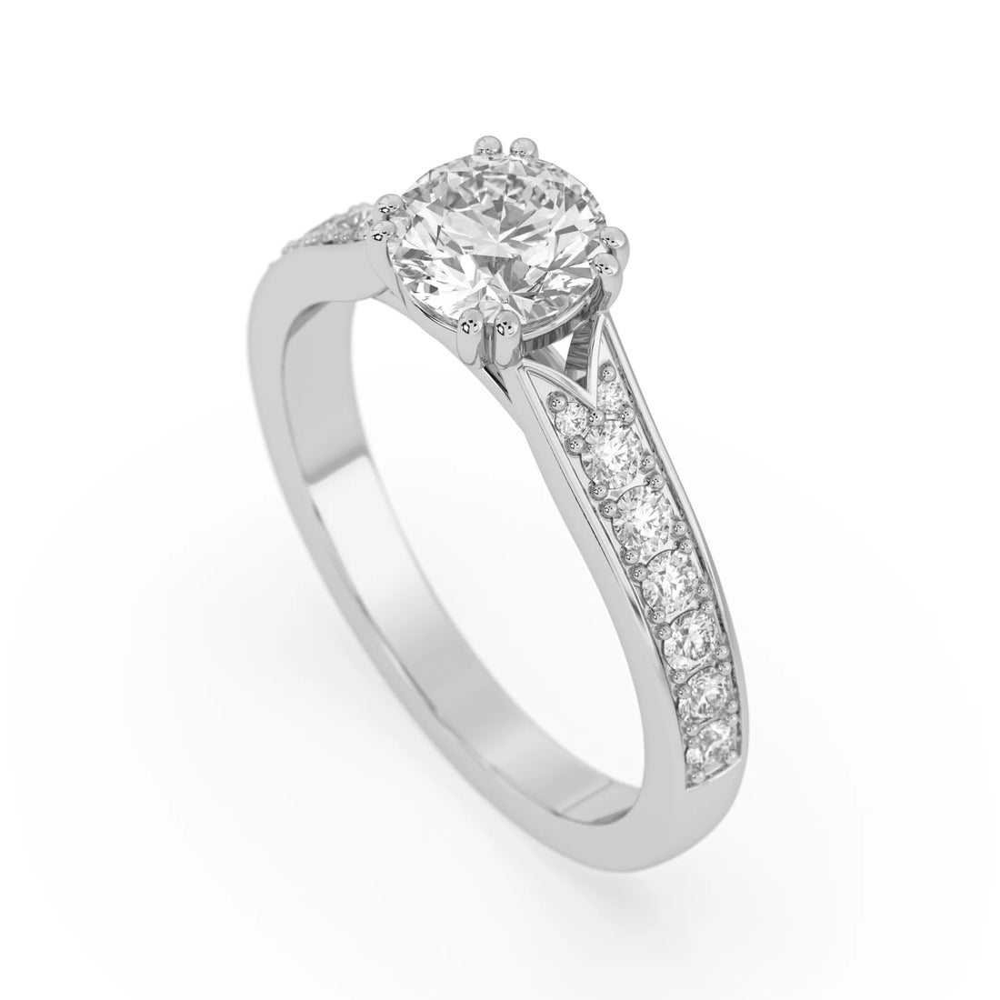 OctaPearl 1 ct Round Lab Grown Diamond Pavé Engagement Ring