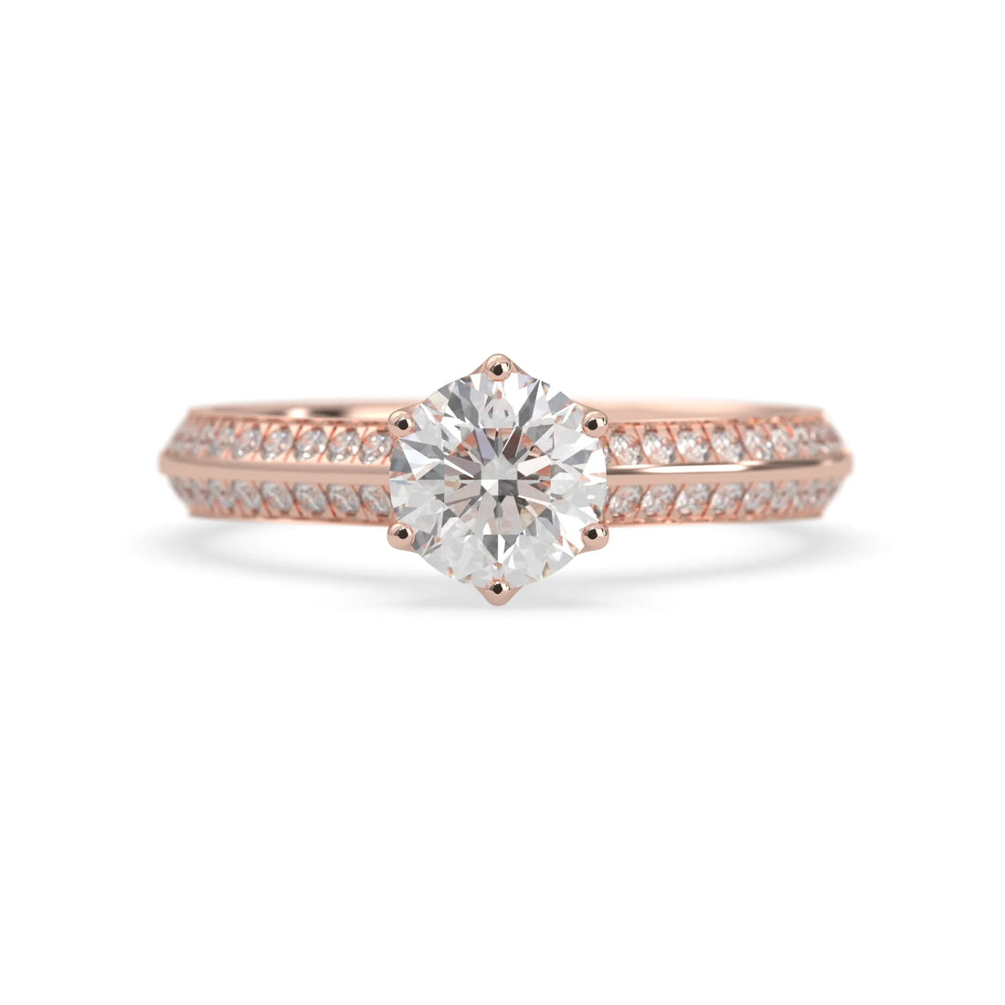 OctaPearl 1 ct Round Cut Lab Grown Diamond Pave Engagement Ring