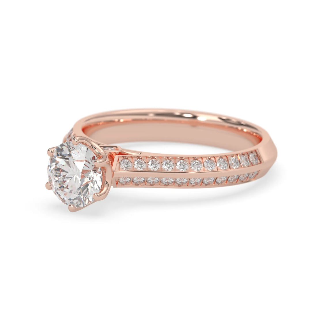 OctaPearl 1 ct Round Cut Lab Grown Diamond Pave Engagement Ring