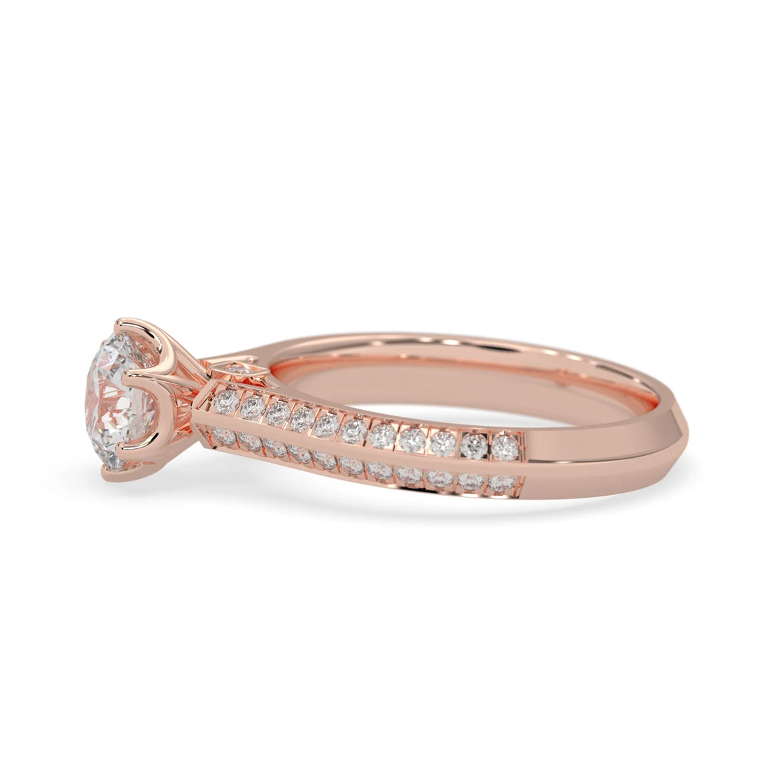 OctaPearl 1 ct Round Cut Lab Grown Diamond Pave Engagement Ring