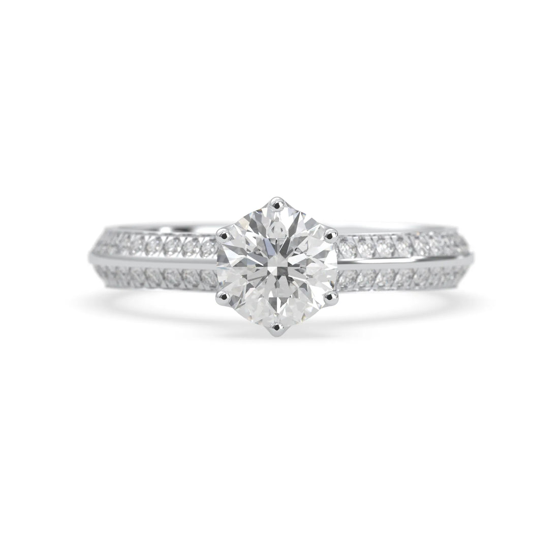 OctaPearl 1 ct Round Cut Lab Grown Diamond Pave Engagement Ring
