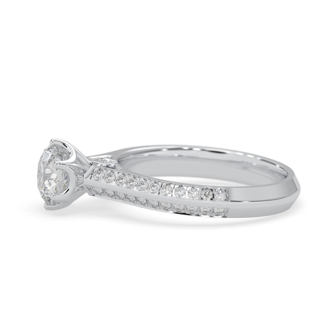 OctaPearl 1 ct Round Cut Lab Grown Diamond Pave Engagement Ring