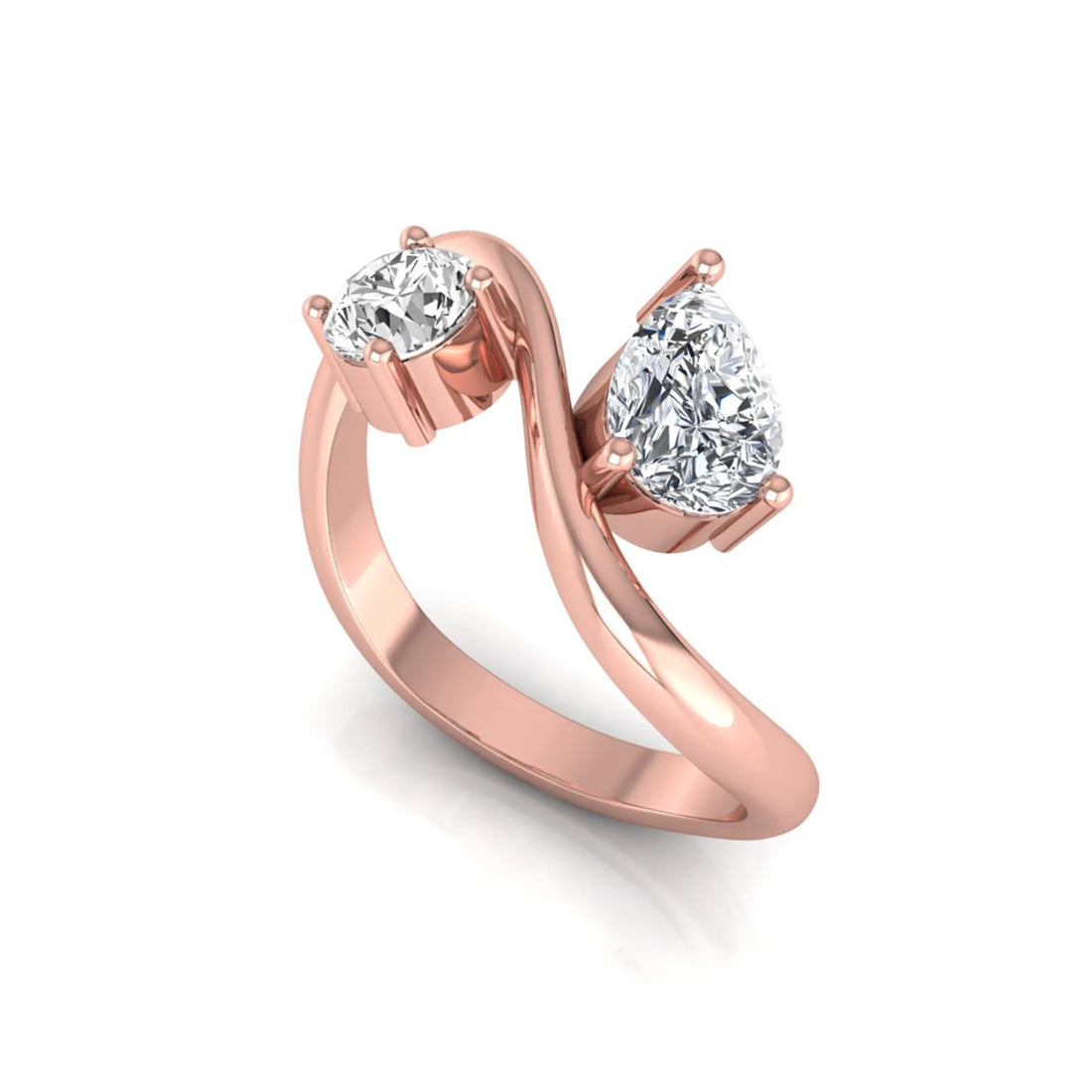 OctaPearl Two Stone Lab Grown Diamond Wave Shank Engagement Ring