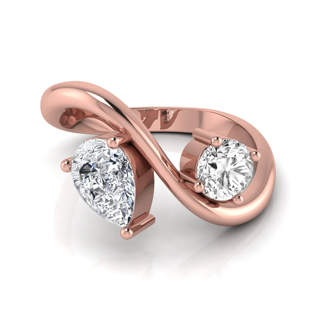 OctaPearl Two Stone Lab Grown Diamond Wave Shank Engagement Ring