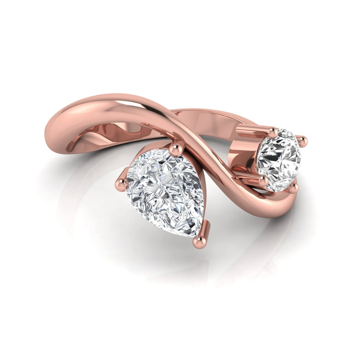 OctaPearl Two Stone Lab Grown Diamond Wave Shank Engagement Ring