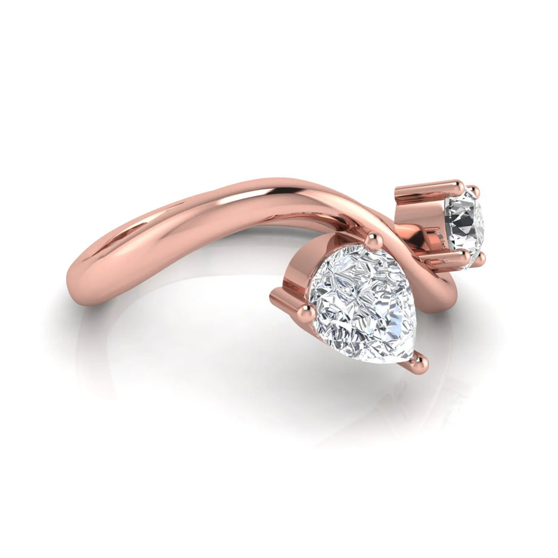 OctaPearl Two Stone Lab Grown Diamond Wave Shank Engagement Ring