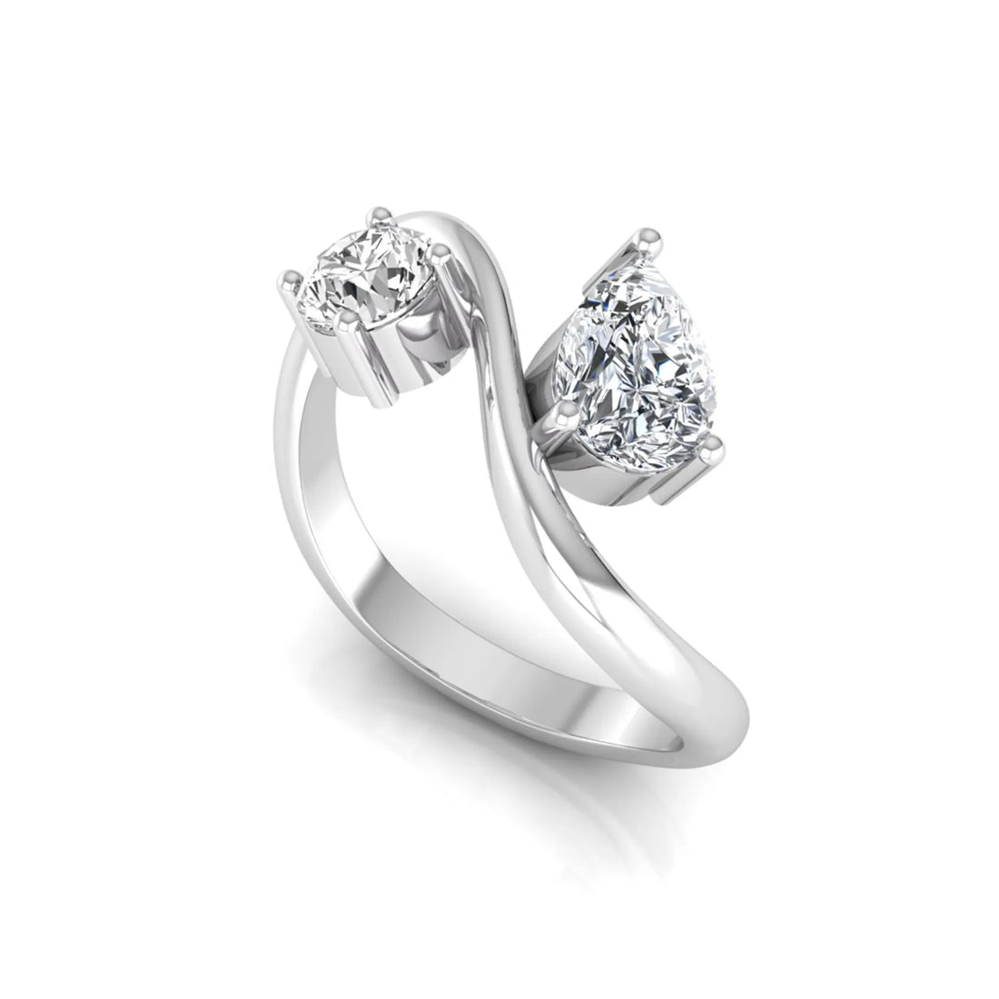 OctaPearl Two Stone Lab Grown Diamond Wave Shank Engagement Ring