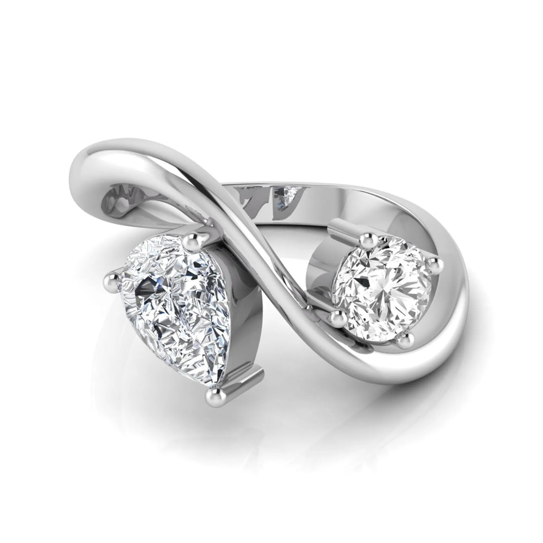 OctaPearl Two Stone Lab Grown Diamond Wave Shank Engagement Ring