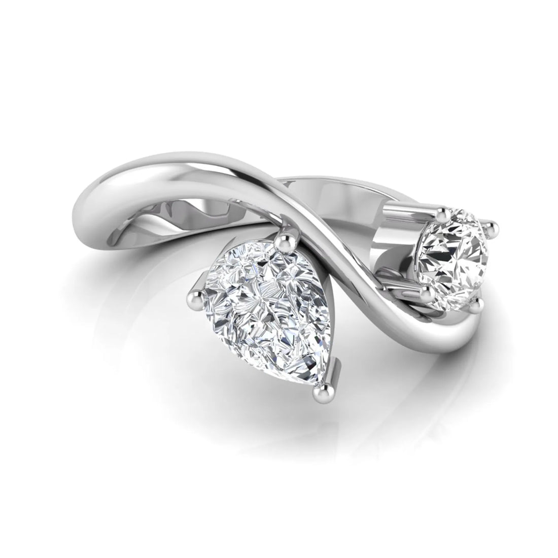 OctaPearl Two Stone Lab Grown Diamond Wave Shank Engagement Ring