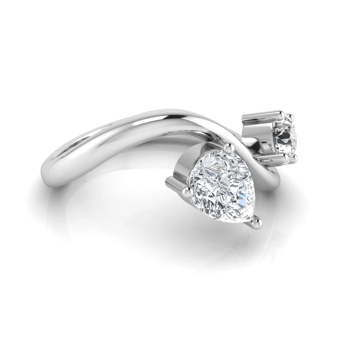 OctaPearl Two Stone Lab Grown Diamond Wave Shank Engagement Ring