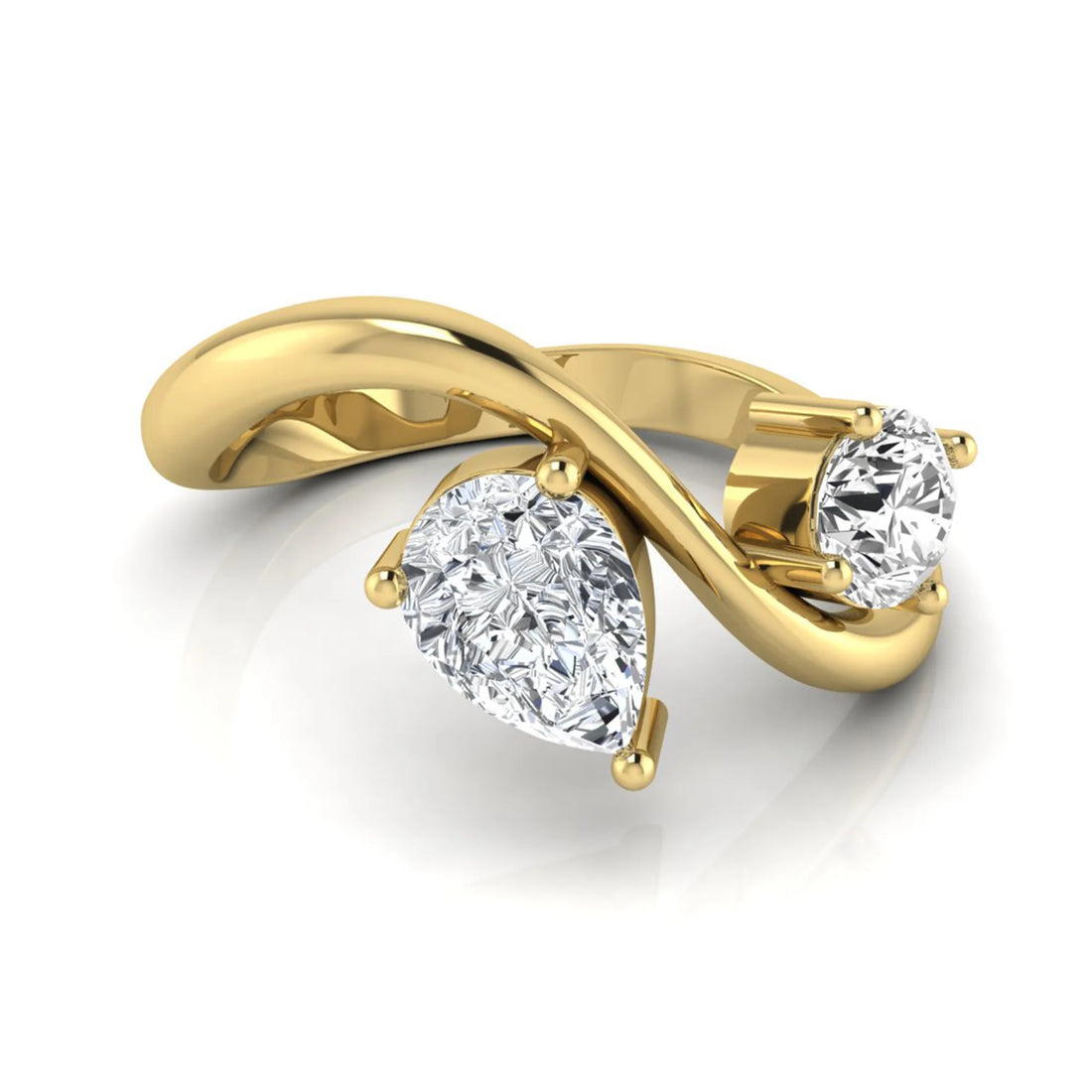 OctaPearl Two Stone Lab Grown Diamond Wave Shank Engagement Ring